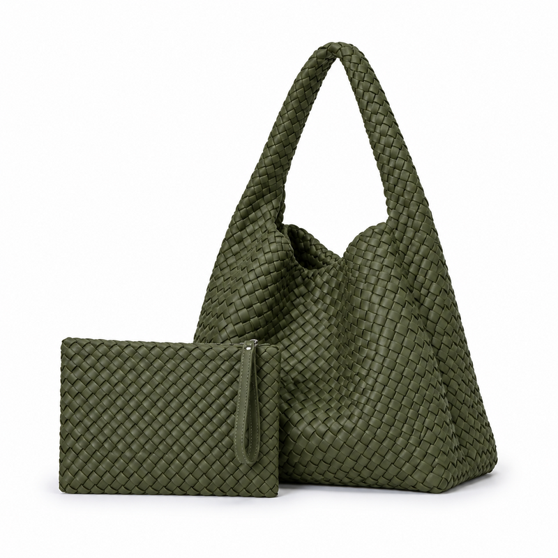 Army Green Woven Hobo Bag Set-3