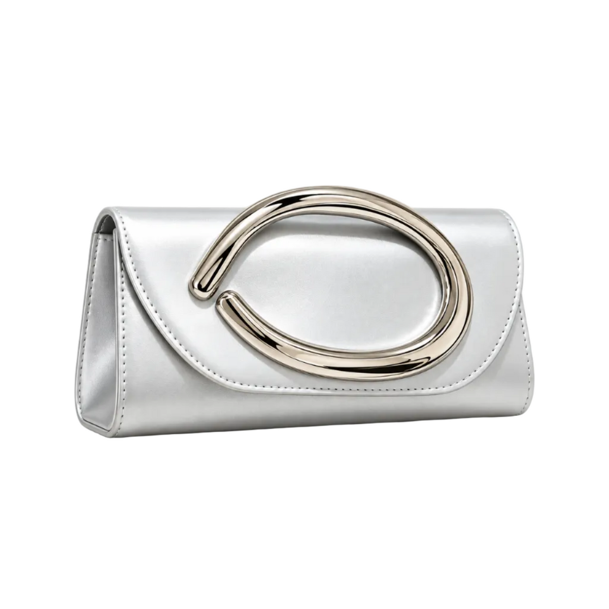 Elegant Silver Oval Accent Evening Clutch-1