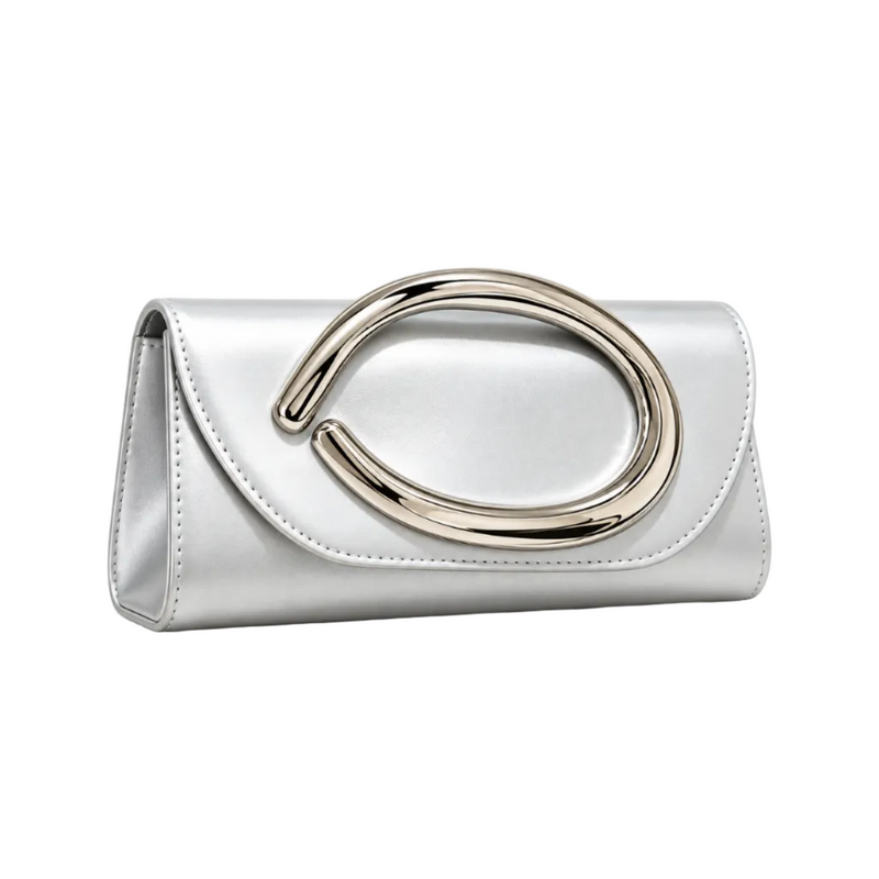 Elegant Silver Oval Accent Evening Clutch-1