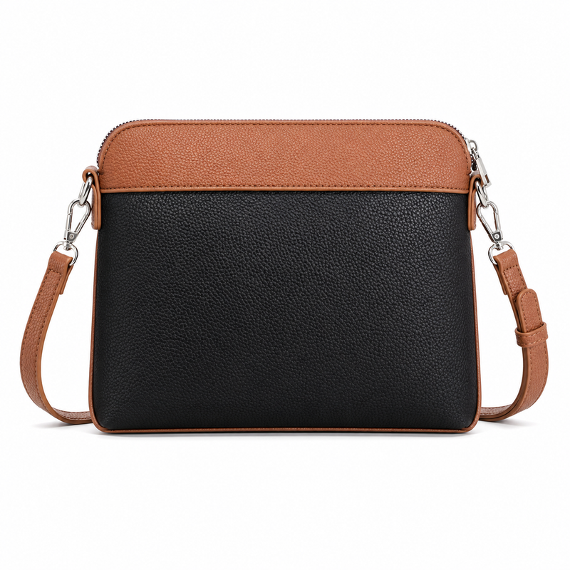 Black Crossbody Bag With Brown Trim-2
