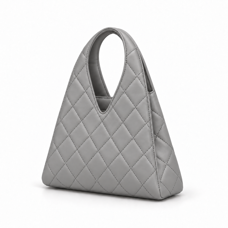 Grey Quilted Diamond-Stitch Handbag-4