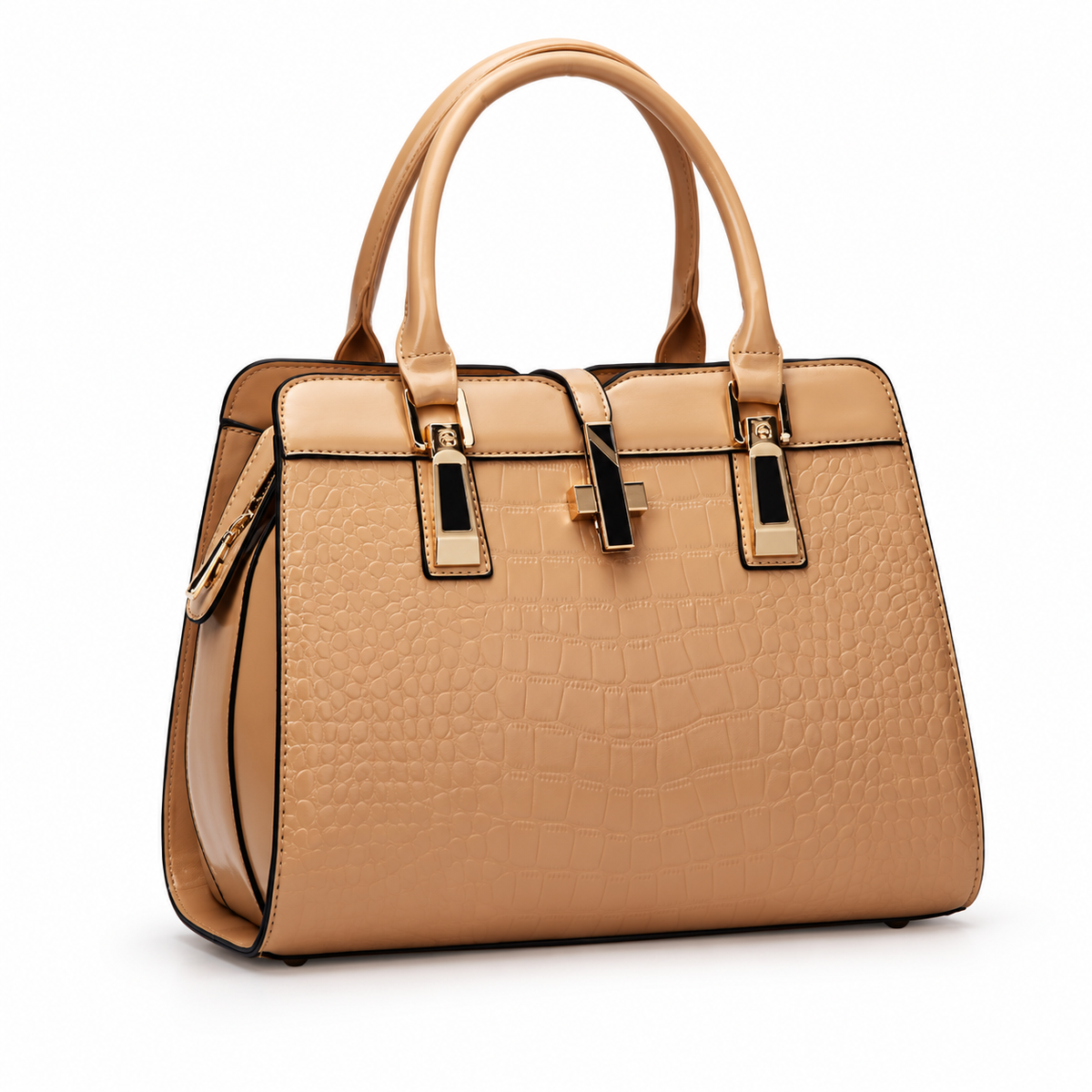 Elegant Camel Crocodile Embossed Structured Handbag-1