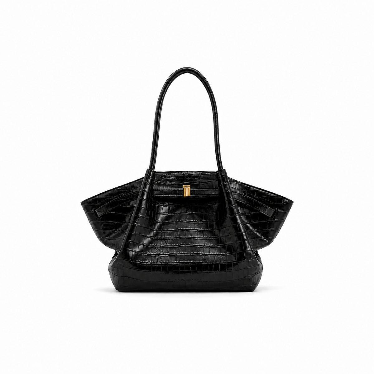 Luxury Black Crocodile-Embossed Winged Bag-3