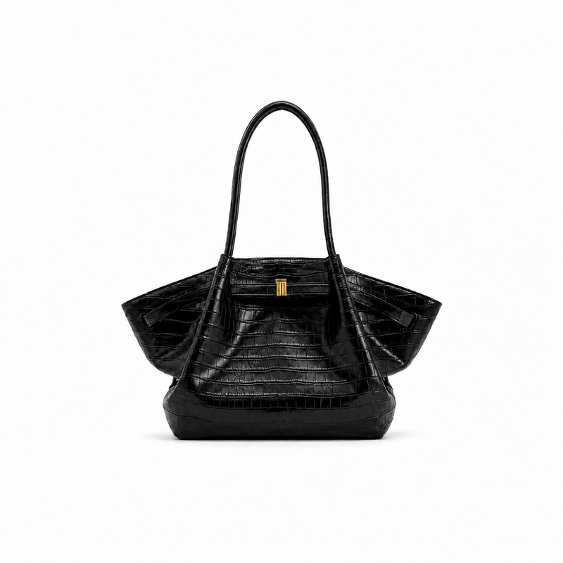 Luxury Black Crocodile-Embossed Winged Bag-3