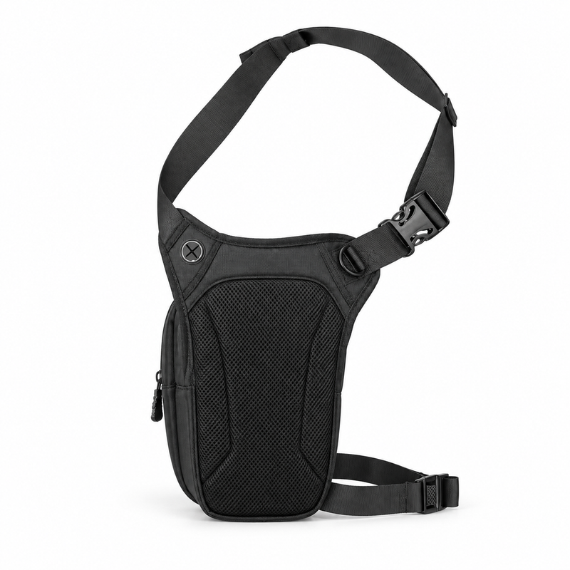 Black Textured Utility Waist Leg Bag-2