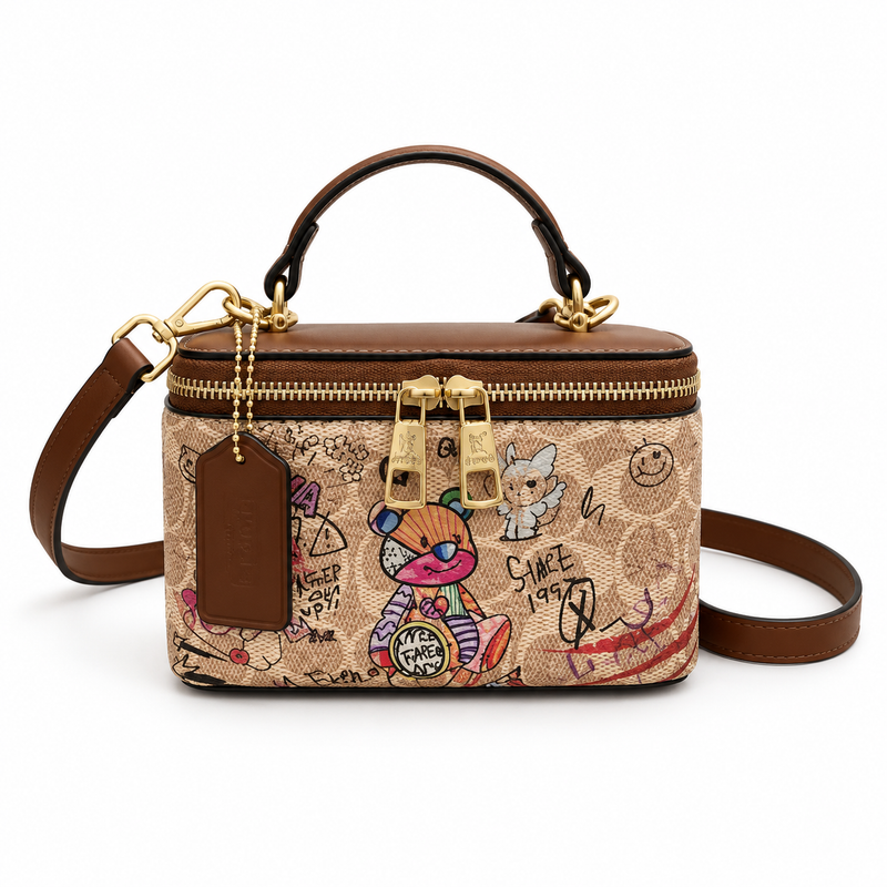 Colourful Graffiti Print Boxy Crossbody Bag-4