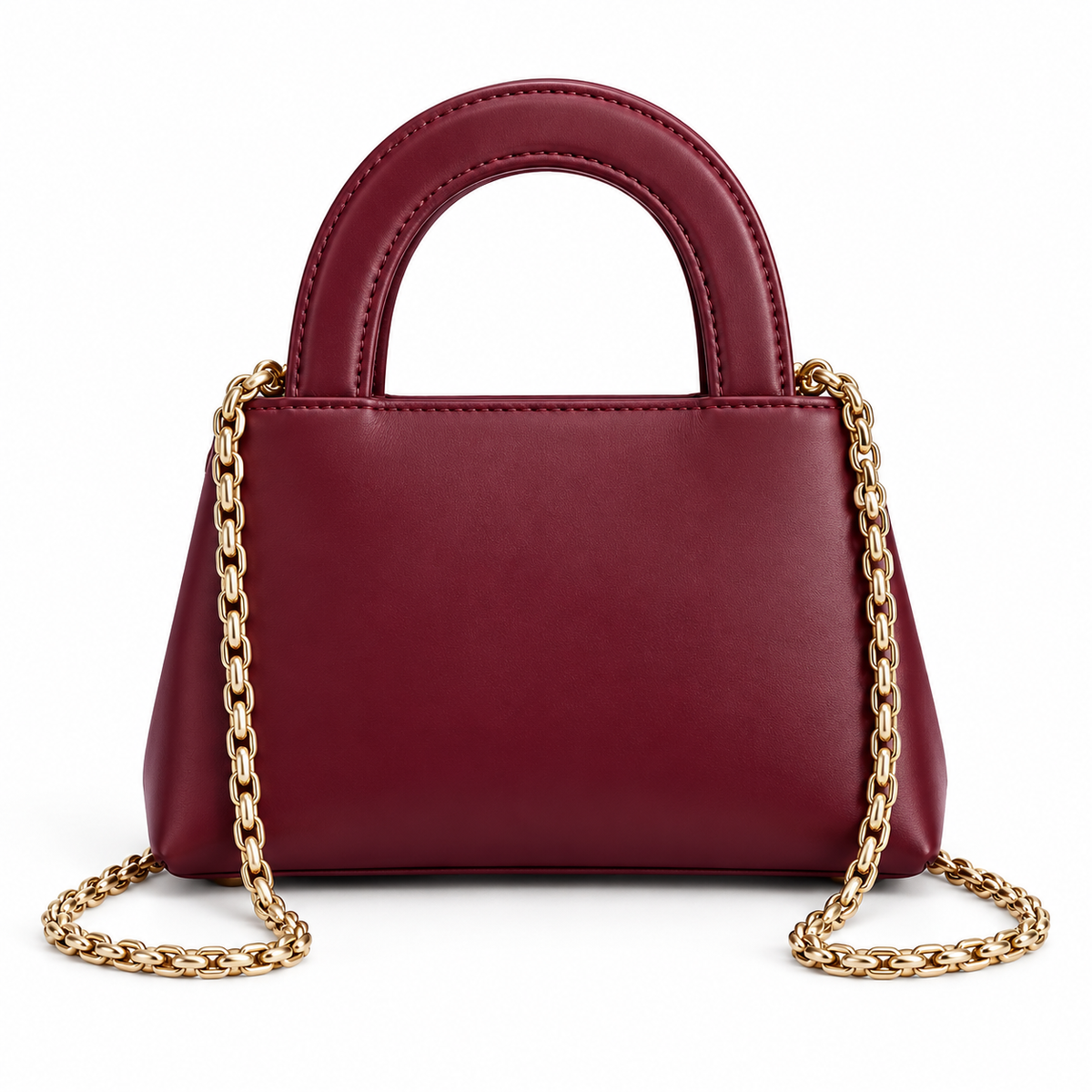 Burgundy Vegan Leather Chain Handle Handbag