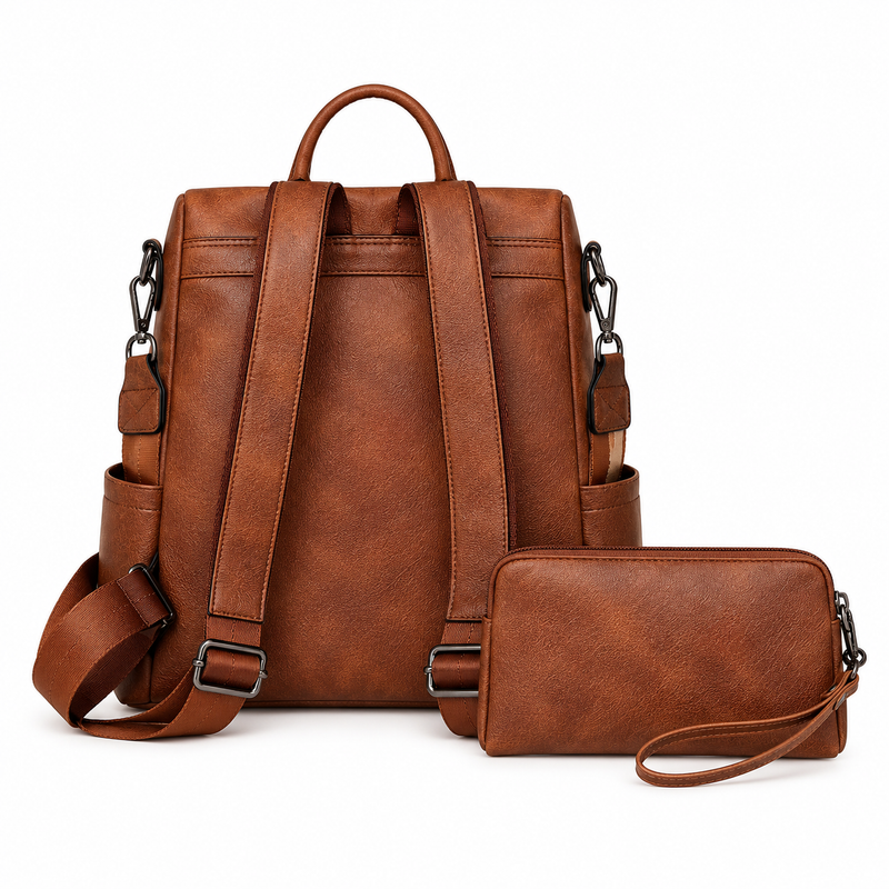 Brown Leopard Accent Backpack Pouch Set-4