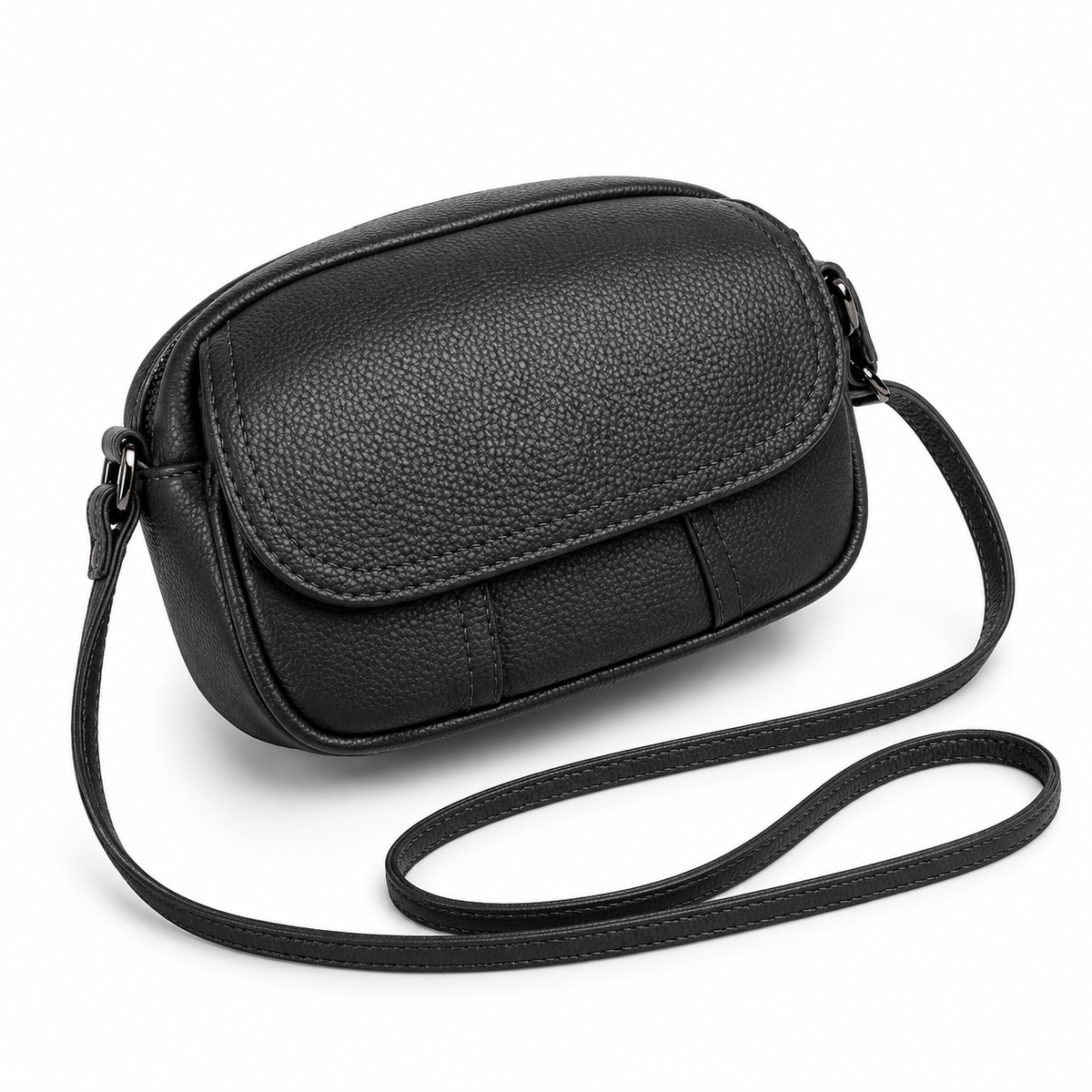 Classic Black Pebbled Flap Crossbody Bag-1