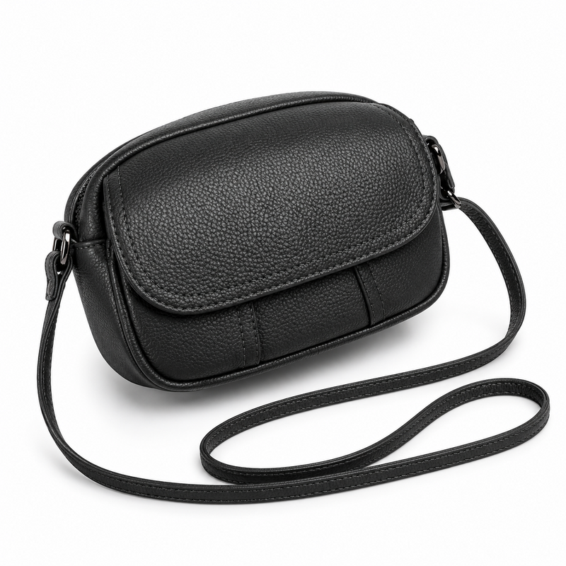 Classic Black Pebbled Flap Crossbody Bag-1