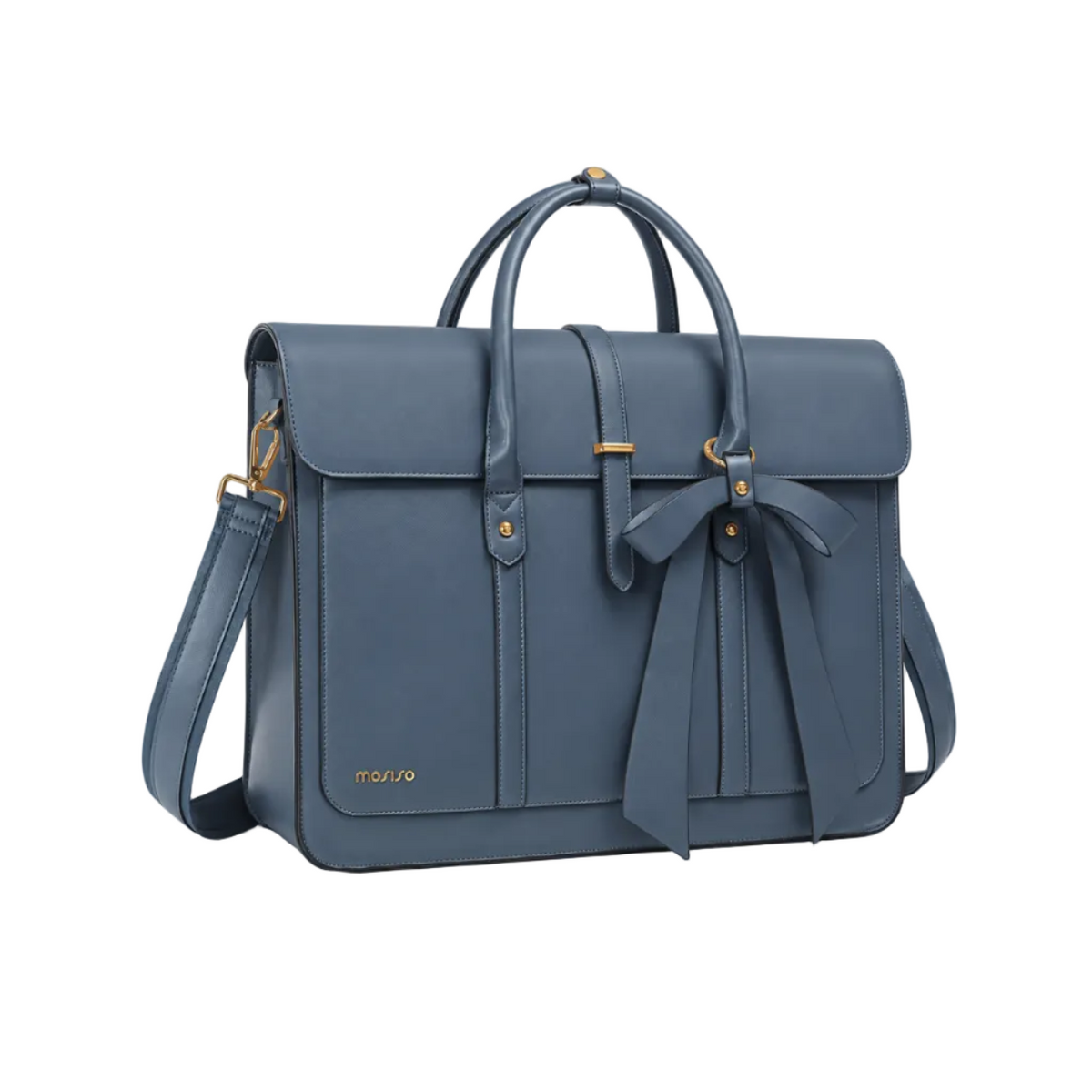 Slate Blue Bow Leather Laptop Bag-1