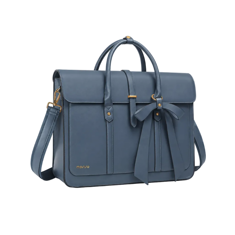 Slate Blue Bow Leather Laptop Bag-1
