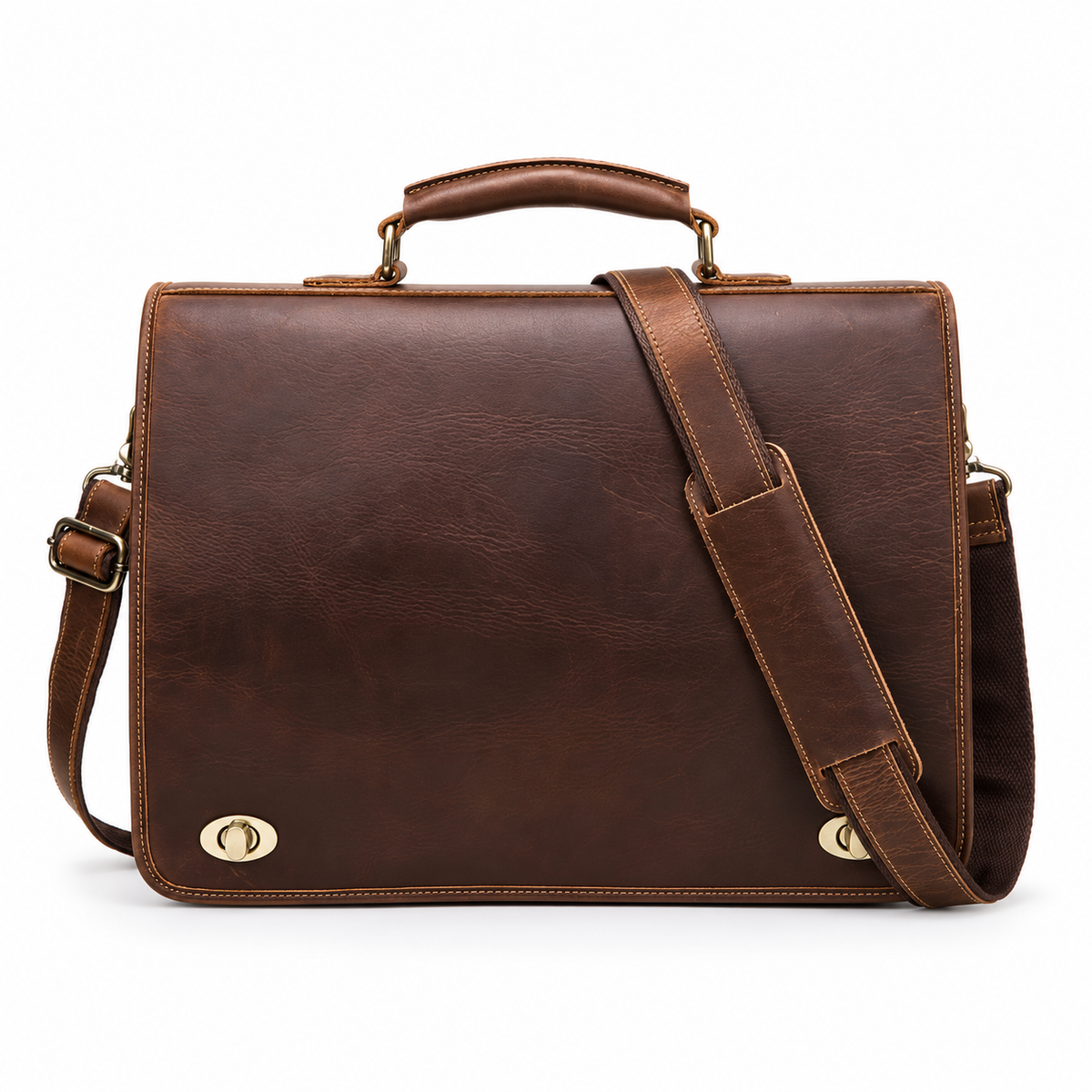 Classic Brown Leather Laptop Messenger Bag-4