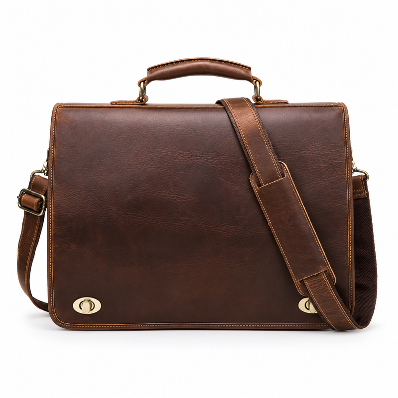 Classic Brown Leather Laptop Messenger Bag-4