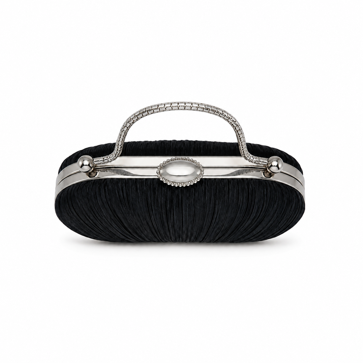 Black Pleated Clutch with Silver Handle-3