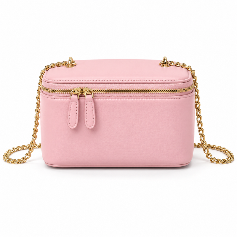 Pink Vegan Leather Chain Crossbody Bag-4