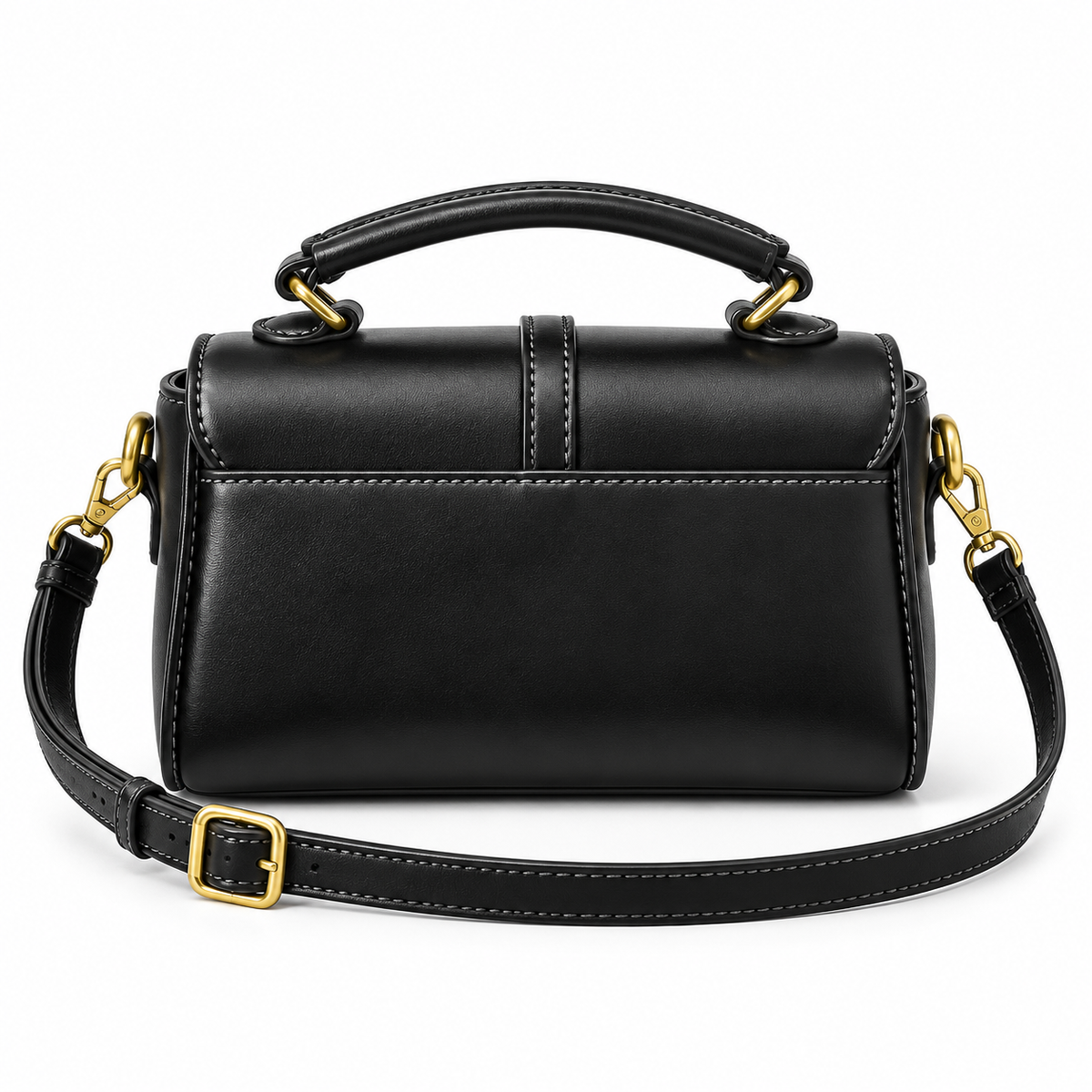 Classic Black Satchel With Gold Details-4