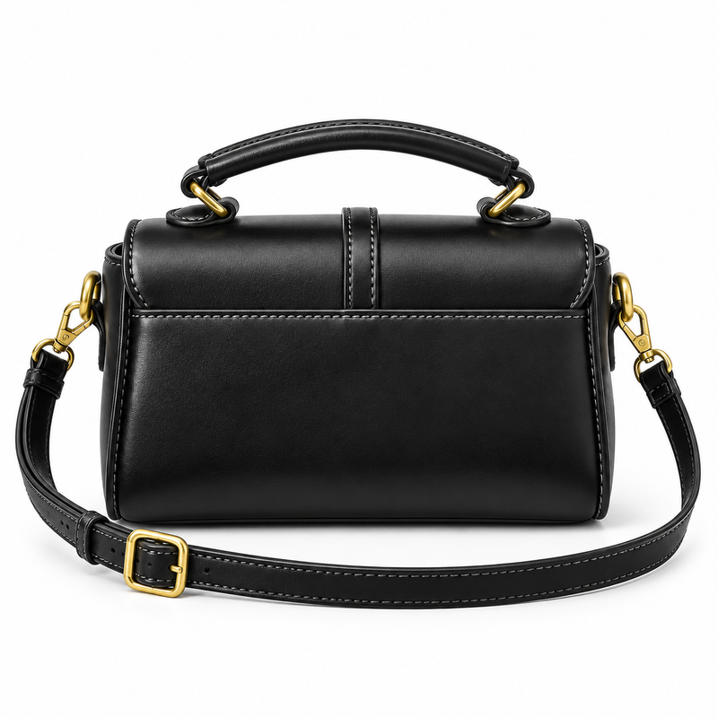 Classic Black Satchel With Gold Details-4
