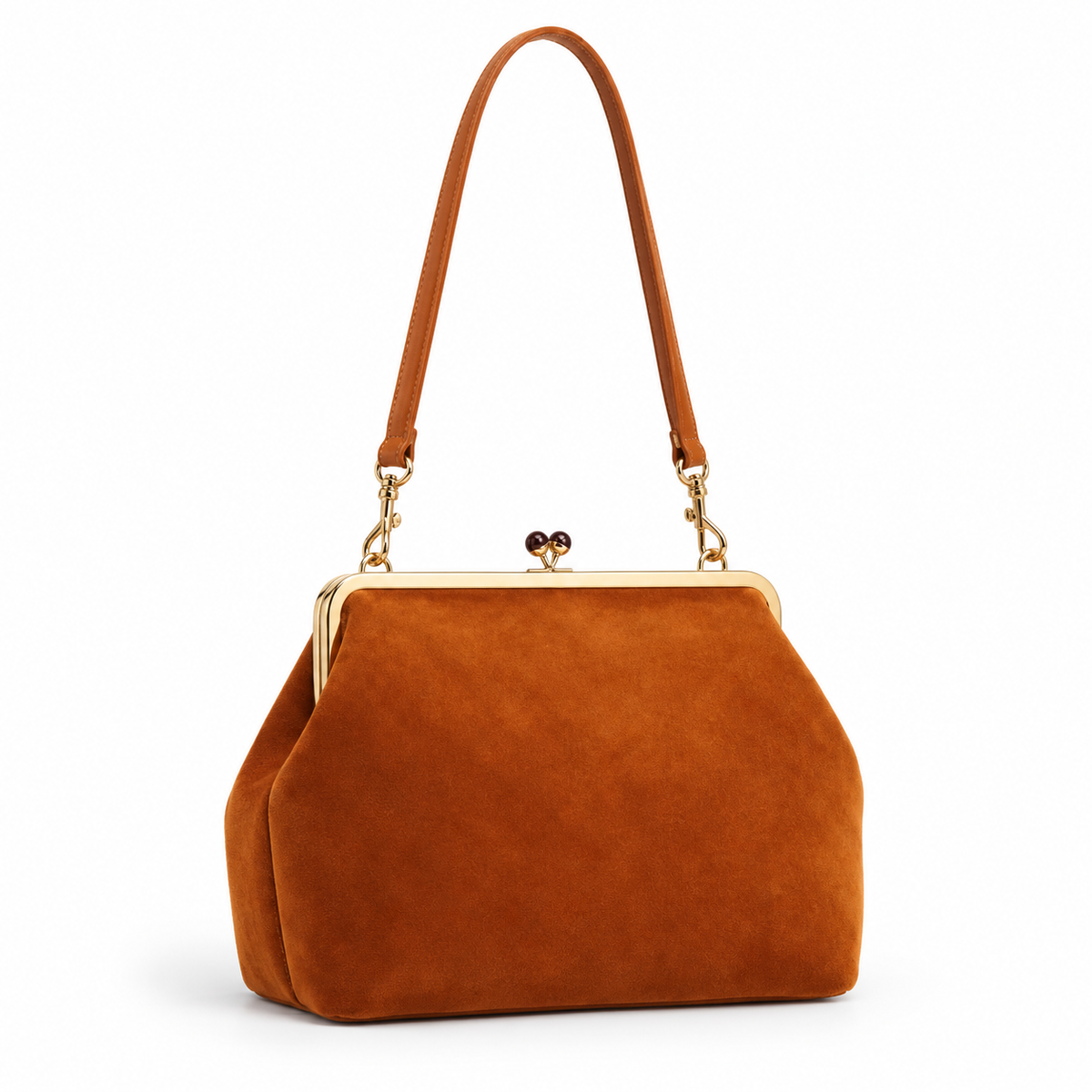 Vintage Cognac Kiss Lock Clutch Bag-1