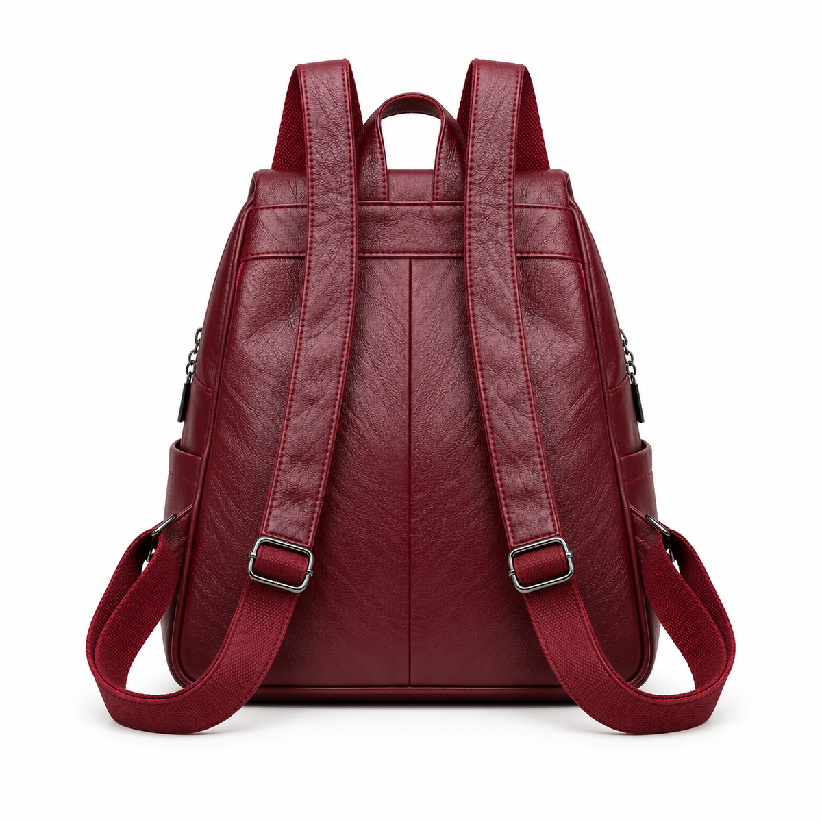 Burgundy Textured Flap Backpack With Pockets-2