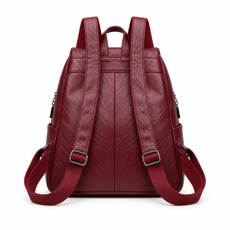 Burgundy Textured Flap Backpack With Pockets-2