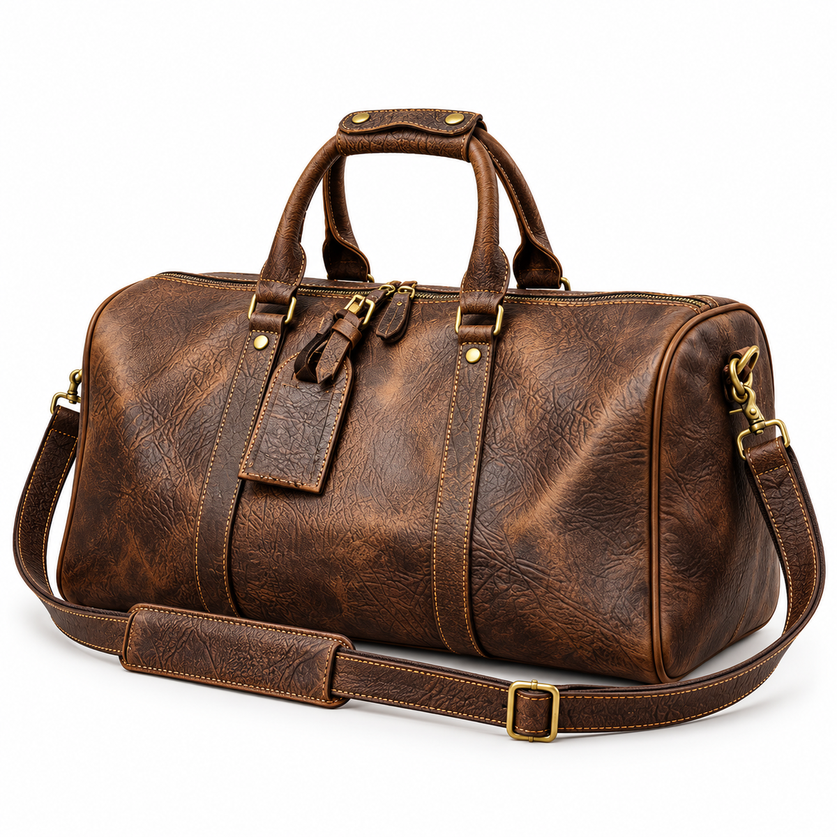 Vintage Brown Textured Leather Duffel Bag-3