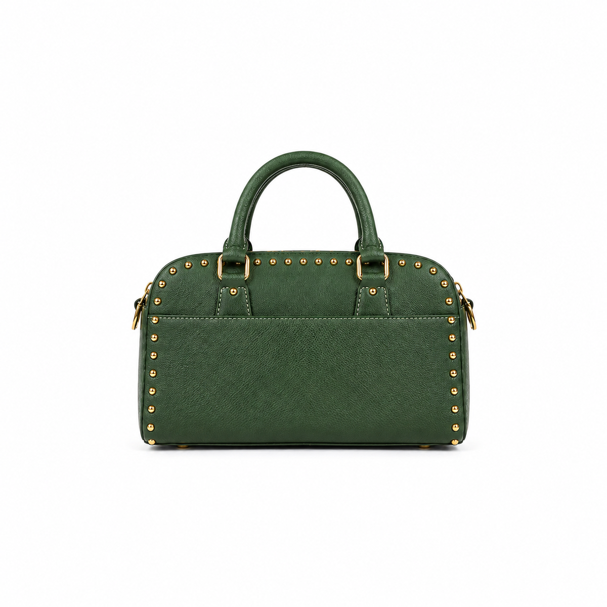 Green Studded Structured Satchel Handbag-2