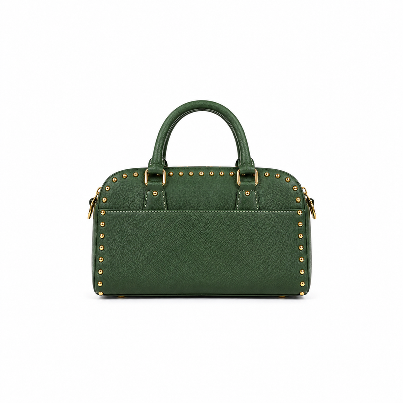 Green Studded Structured Satchel Handbag-2