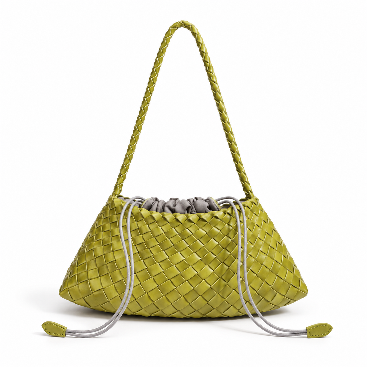 Olive Green Woven Drawstring Shoulder Bag-4