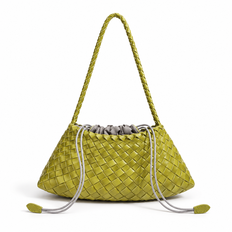 Olive Green Woven Drawstring Shoulder Bag-4