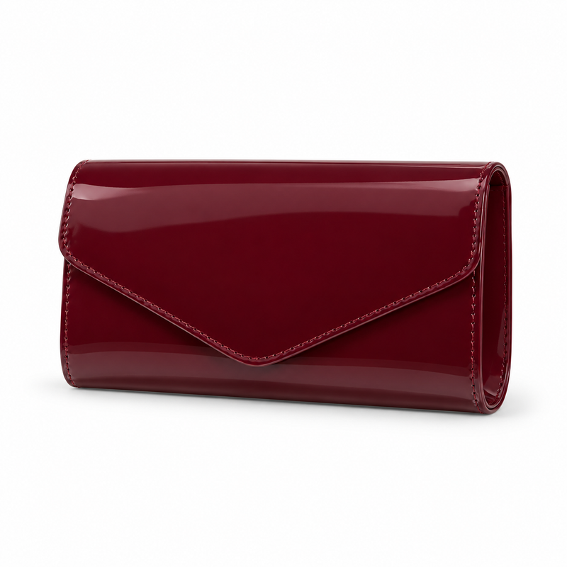 Glossy Burgundy Patent Envelope Clutch Bag-3