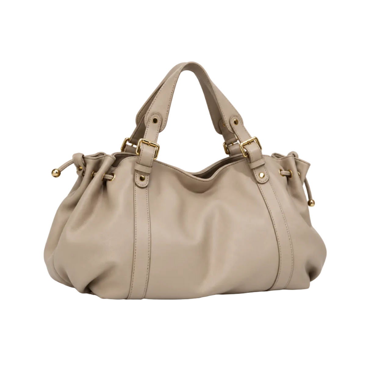 Elegant Taupe Slouchy Drawstring Tote Handbag-1