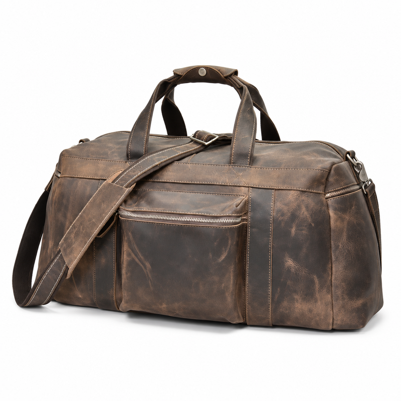 Vintage Coffee Brown Overnight Duffel Bag-3