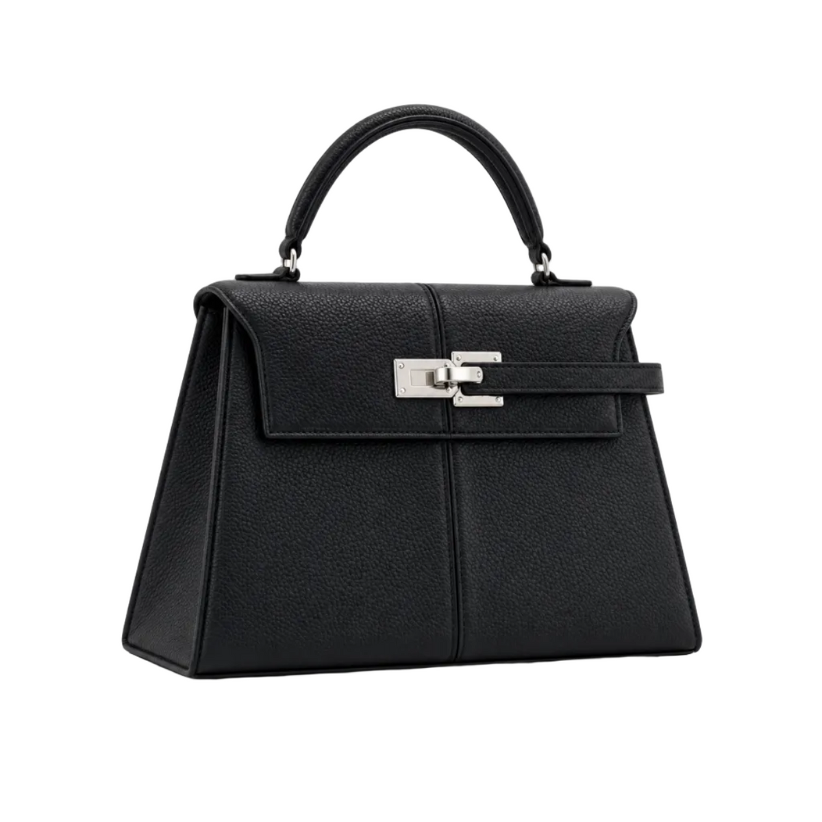 Classic Black Structured Leather Satchel Handbag
