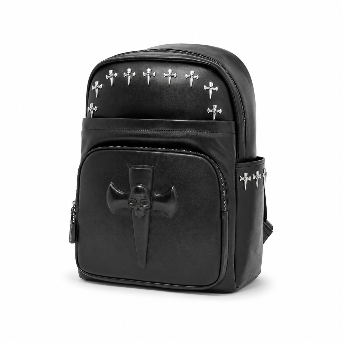 Gothic Skull Cross Studded Leather Backpack-3