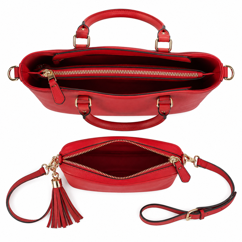 Women’s Red Two-Piece Handbag and Crossbody Bag Set-3