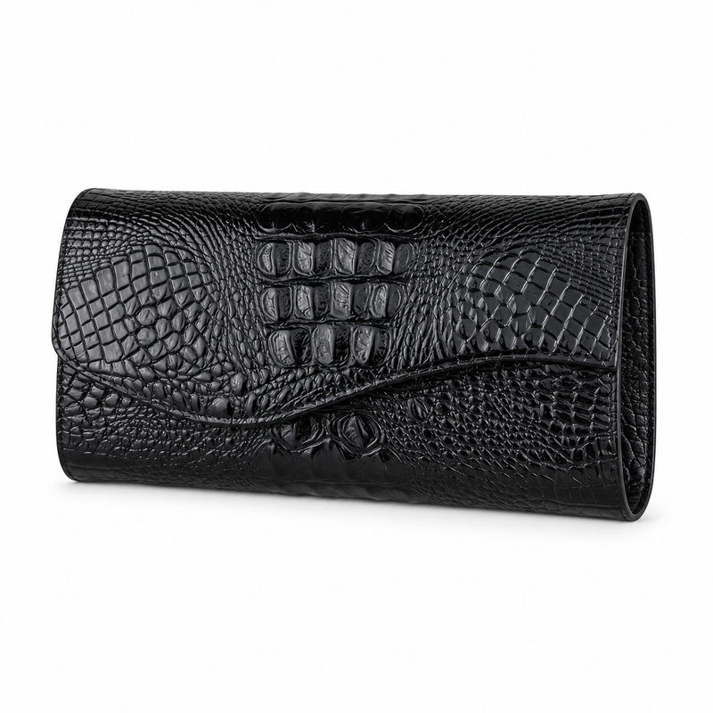 Black Crocodile Embossed Envelope Evening Clutch-3