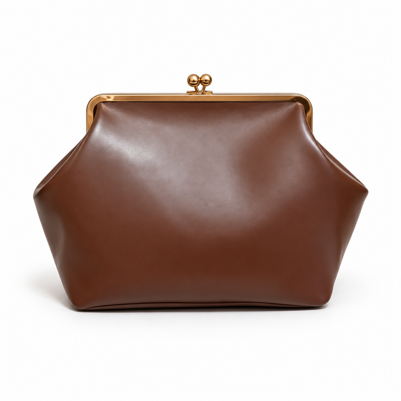 Chocolate Brown Vintage Kiss Lock Clutch-3