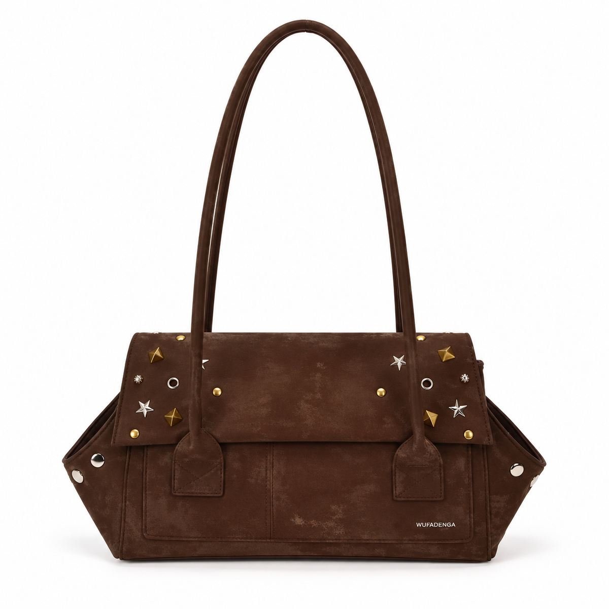 Vintage Brown Star Studded Shoulder Bag-4