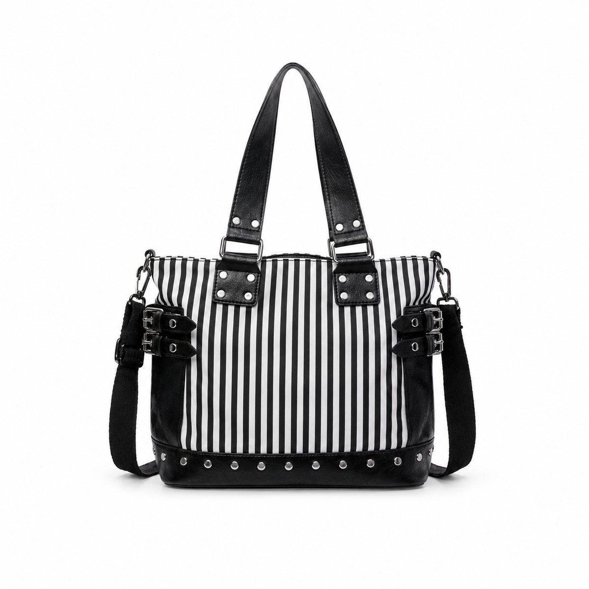 Striped Studded Punk Tote Shoulder Bag-3