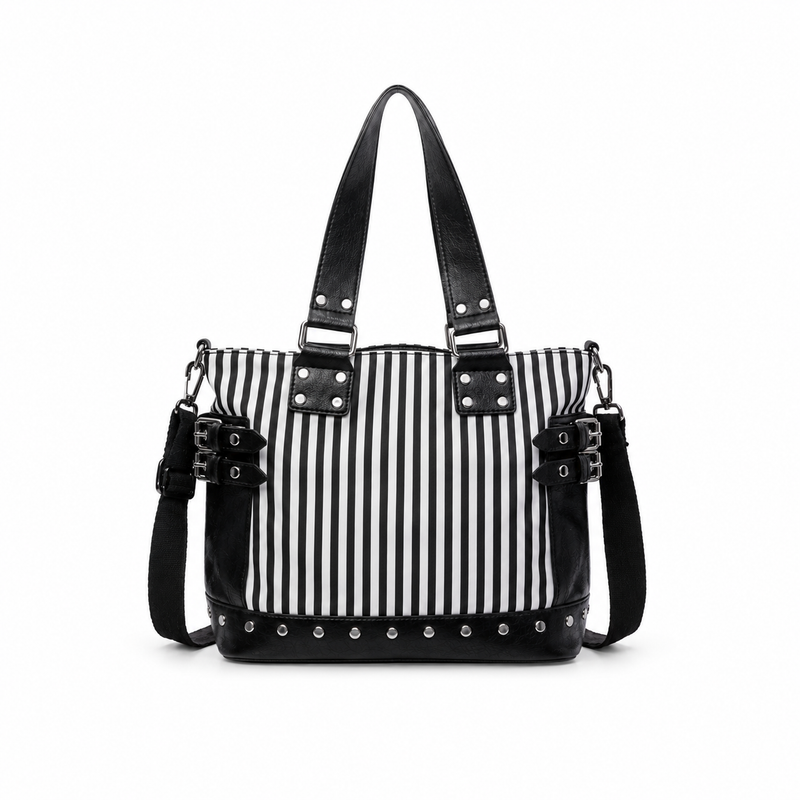 Striped Studded Punk Tote Shoulder Bag-3