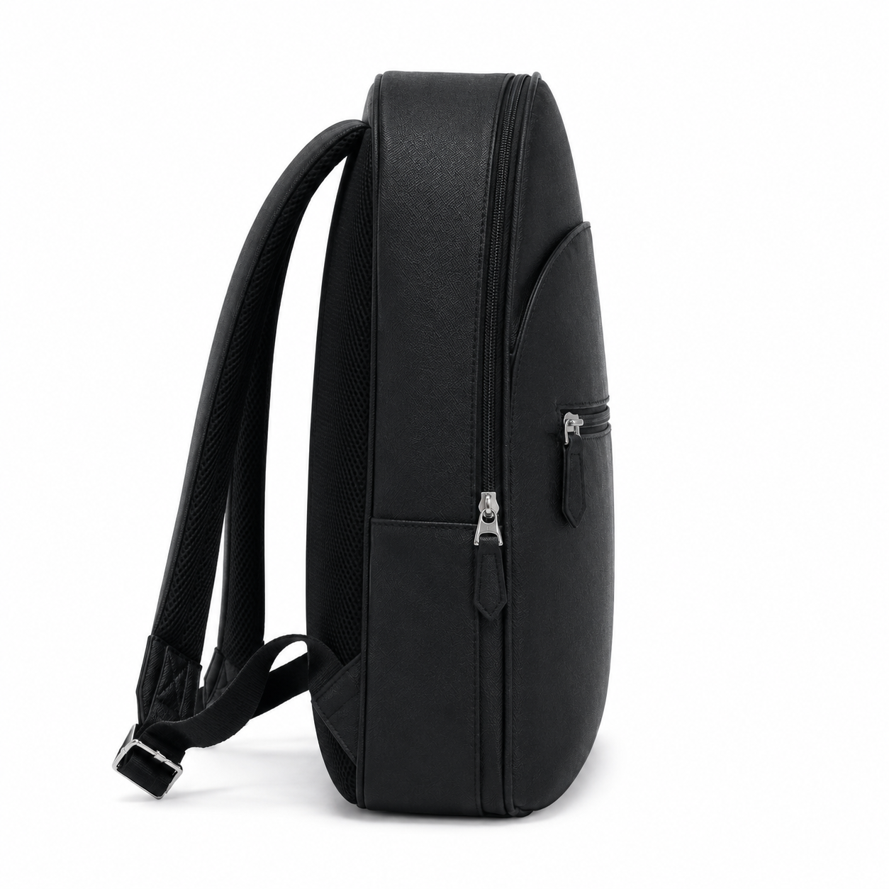 Black-015 Minimalist Textured Backpack with Front Zip Pocket-2