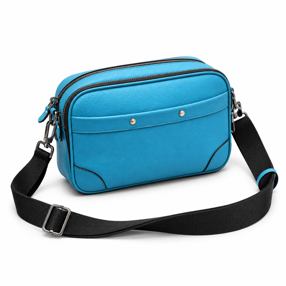 Turquoise Textured Crossbody Bag With Pockets-1