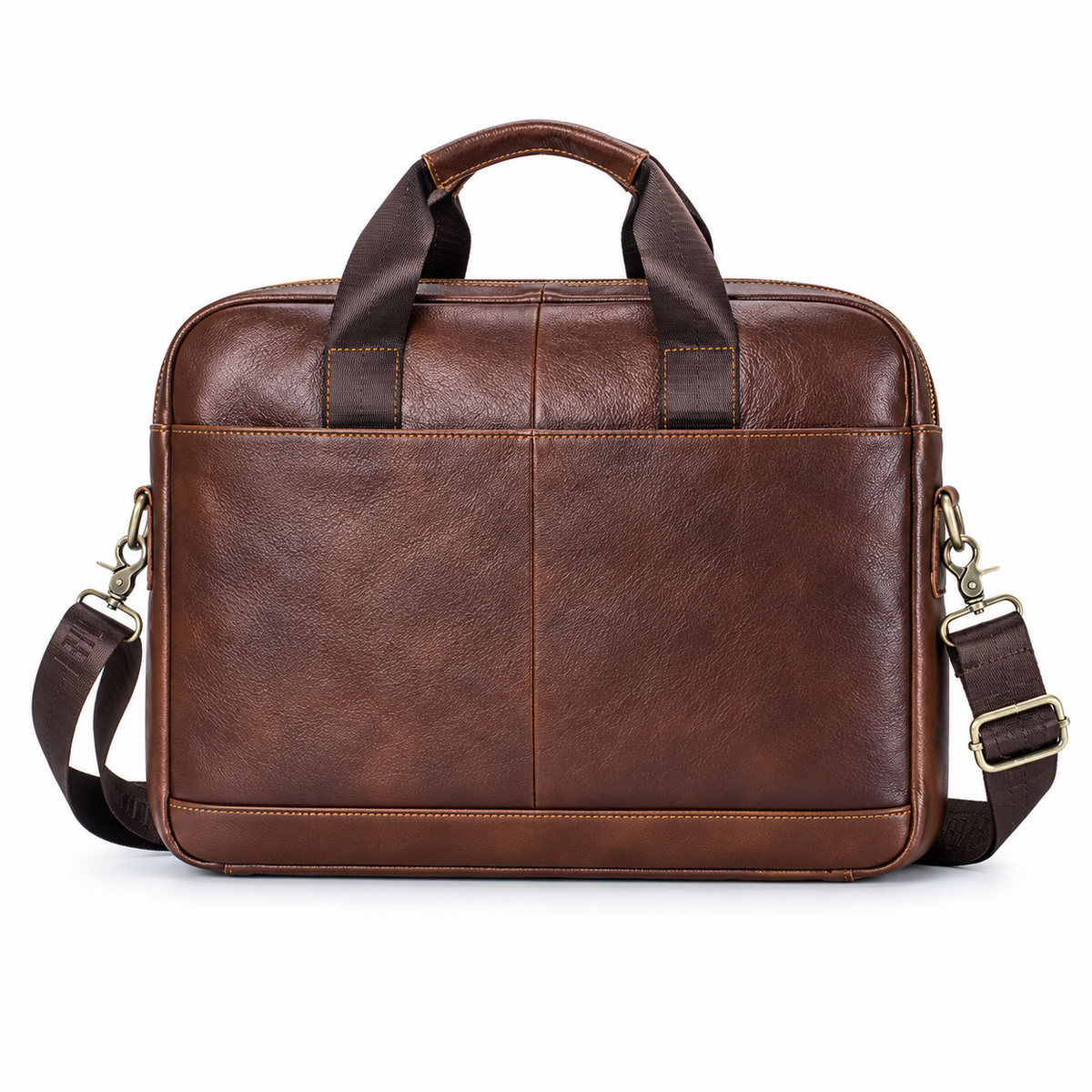 Classic Brown Leather Briefcase Shoulder Bag-4
