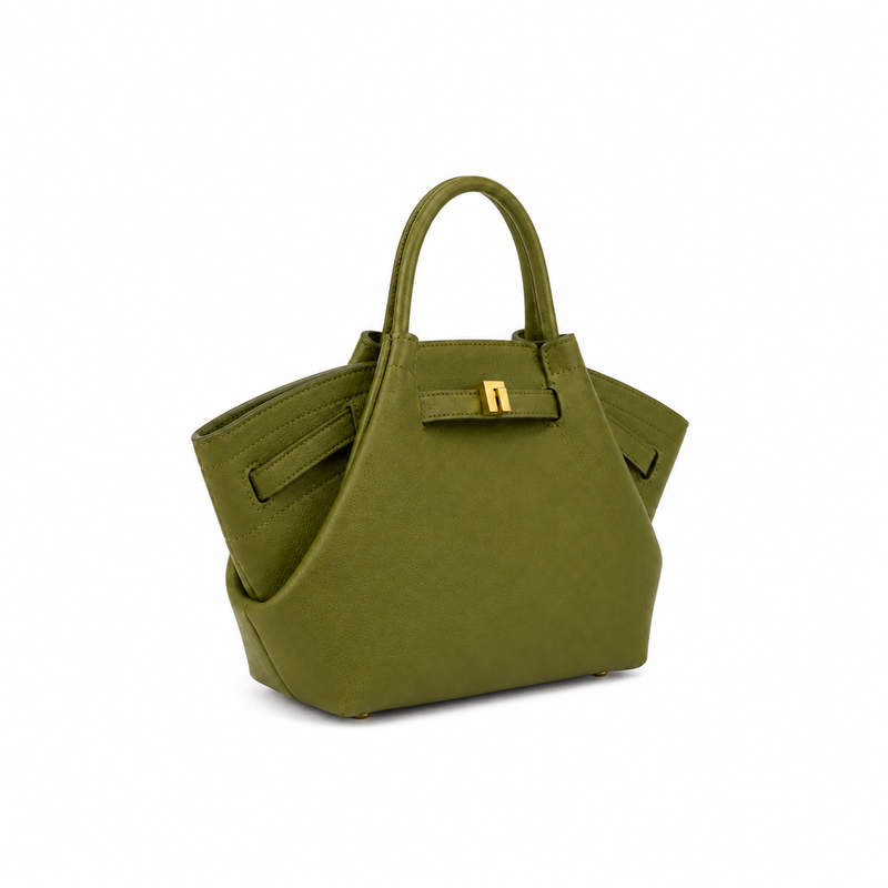 Olive Green Structured Winged Handbag-4