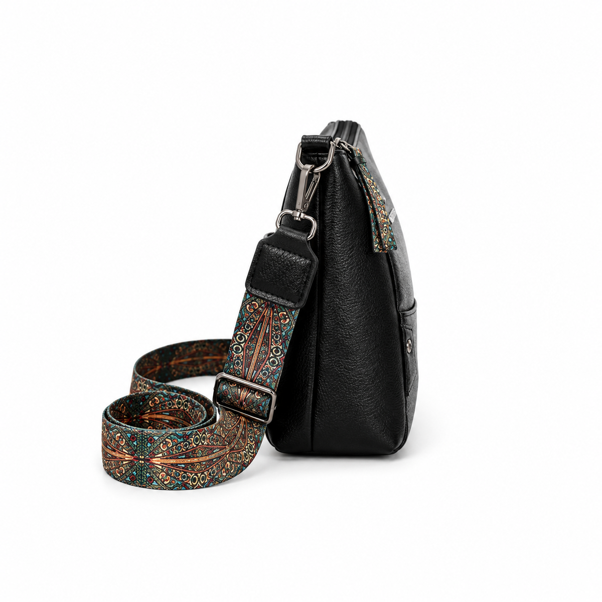 Black Crossbody Bag With Paisley Strap-4