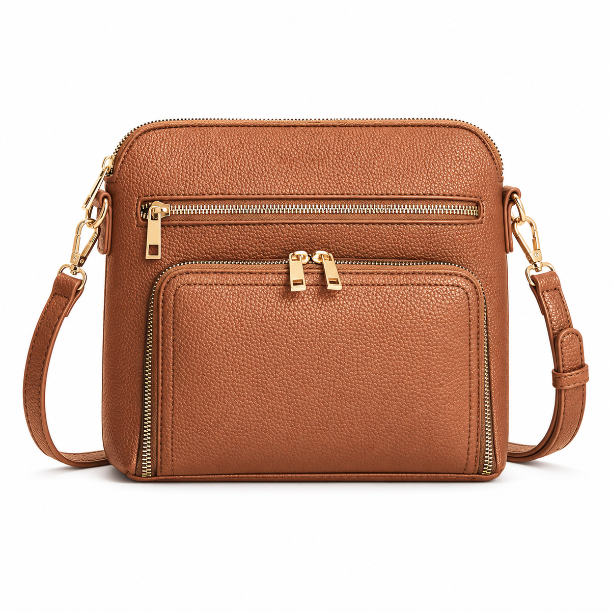 Classic Cognac Brown Textured Crossbody Bag-4