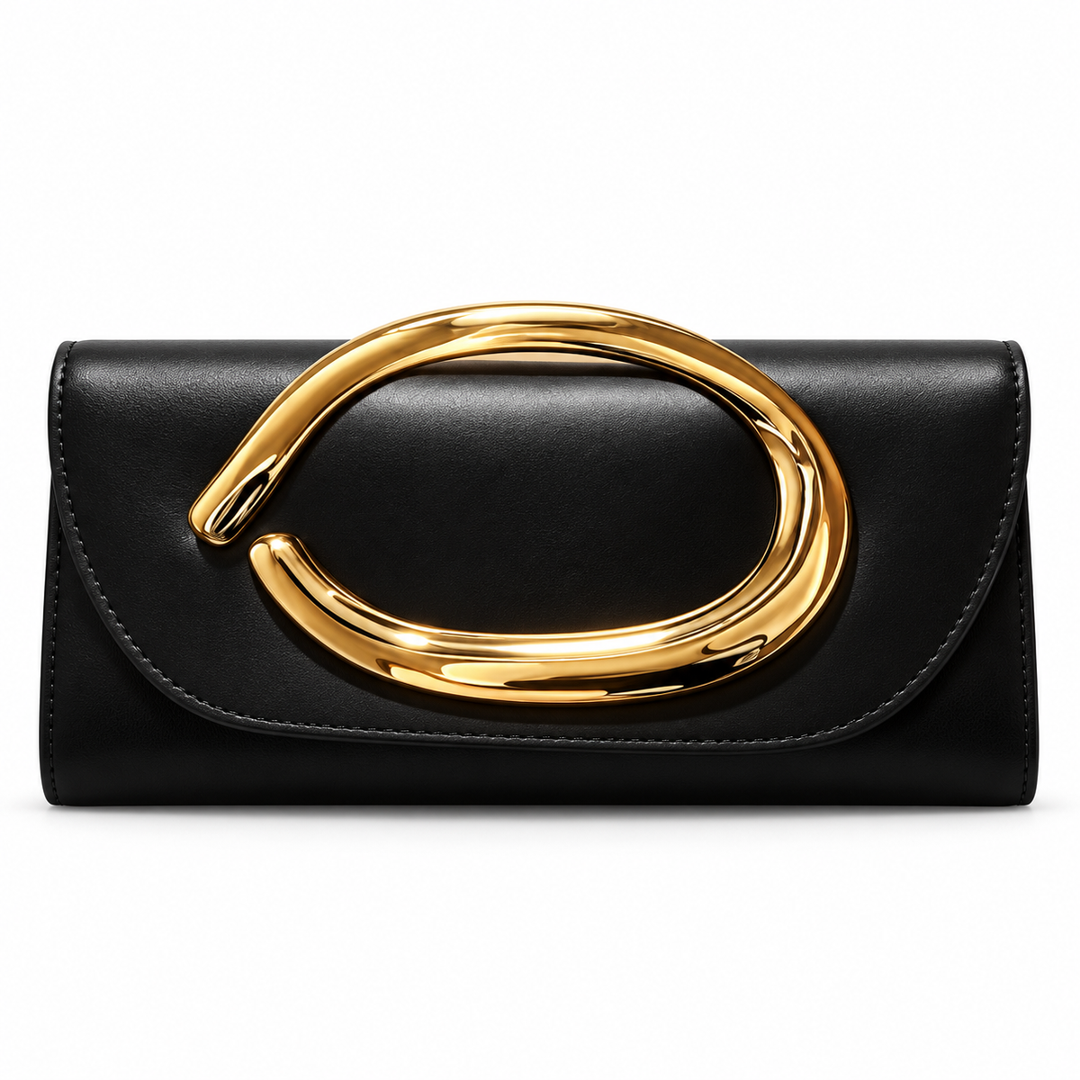 Black Evening Clutch With Gold Accent-4
