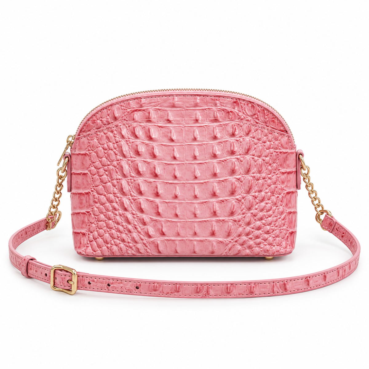 Pink Crocodile Embossed Crossbody Shoulder Bag