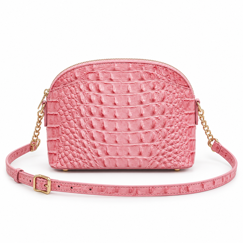 Pink Crocodile Embossed Crossbody Shoulder Bag-2